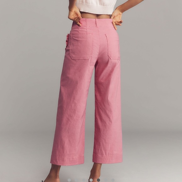 Anthropologie Colette Heart Pocket Wide Leg Cropped Pants Maeve Pink Valentines - Picture 4 of 7